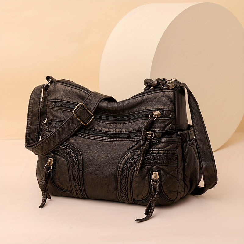 Braided Synthetic Leather Crossbody Bag