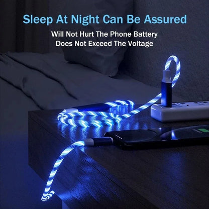 3-IN-1 Streamer Charging Cable Suitable for iPhone Android TypeC Mobile Phone One Split Three Growing LED Fast Charging Luminous