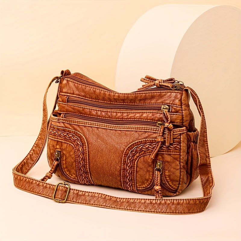 Braided Synthetic Leather Crossbody Bag